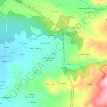 Mapa topográfico Goimil, altitude, relevo