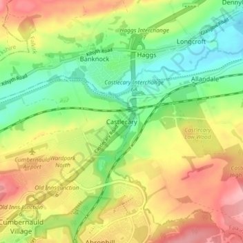 Mapa topográfico Castlecary, altitude, relevo