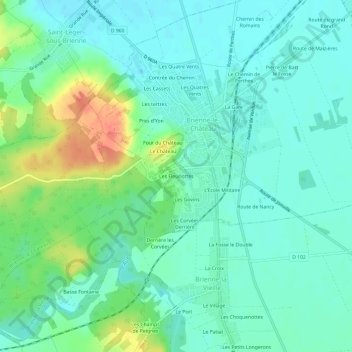 Mapa topográfico Les Fleuriottes, altitude, relevo