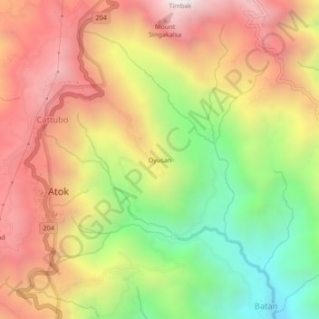 Mapa topográfico Oyusan, altitude, relevo