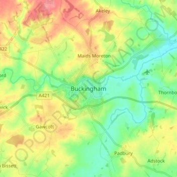 Mapa topográfico Buckingham, altitude, relevo