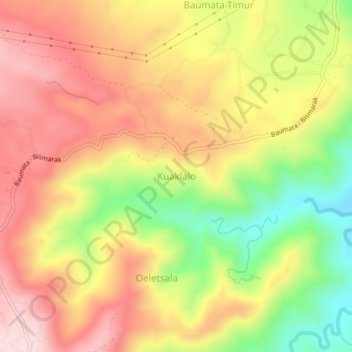 Mapa topográfico Kuaklalo, altitude, relevo