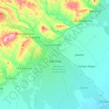 Mapa topográfico Barinas, altitude, relevo