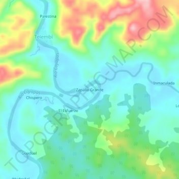 Mapa topográfico Zapallo Grande, altitude, relevo