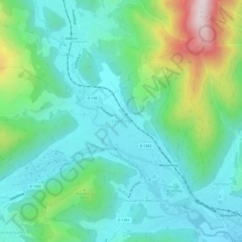 Mapa topográfico Fellering, altitude, relevo