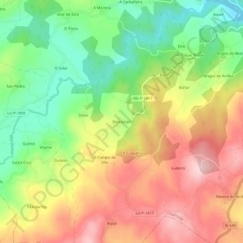 Mapa topográfico Derramán, altitude, relevo