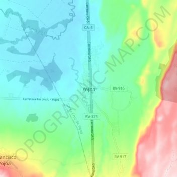 Mapa topográfico Yojoa, altitude, relevo
