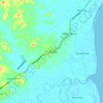 Mapa topográfico Penajam, altitude, relevo