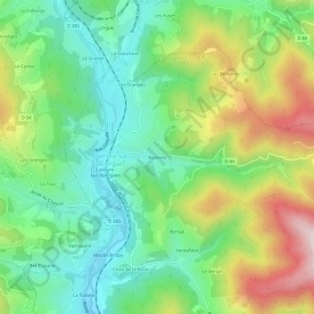 Mapa topográfico Biconne, altitude, relevo