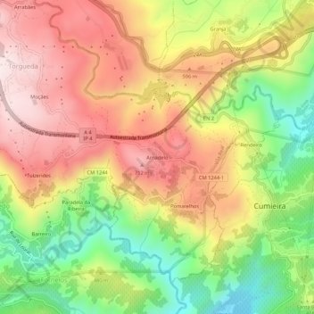 Mapa topográfico Arnadelo, altitude, relevo