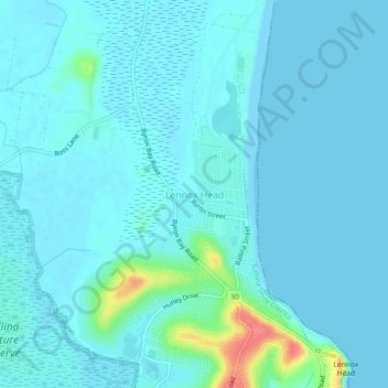 Mapa topográfico Lennox Head, altitude, relevo