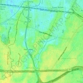 Mapa topográfico Perumahan Bintara, altitude, relevo