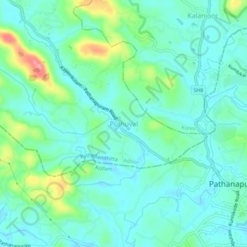 Mapa topográfico Puthuval, altitude, relevo