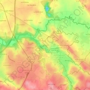 Mapa topográfico Charrueau, altitude, relevo