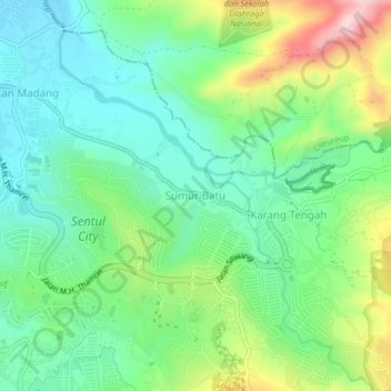Mapa topográfico Sumur Batu, altitude, relevo