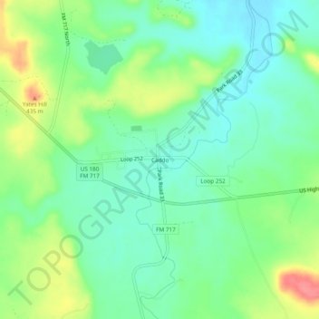 Mapa topográfico Caddo, altitude, relevo
