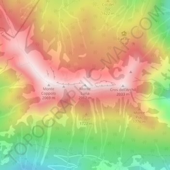 Mapa topográfico Monte Luna, altitude, relevo