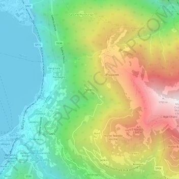 Mapa topográfico Noceno, altitude, relevo