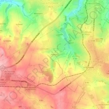 Mapa topográfico Planèzes, altitude, relevo