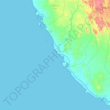 Mapa topográfico جزيرة أم القشع, altitude, relevo