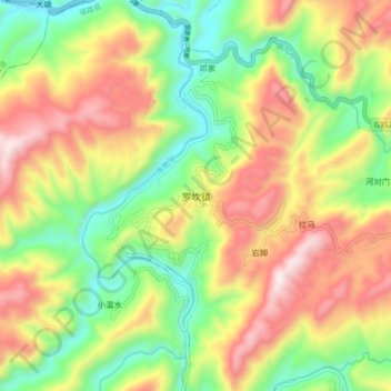 Mapa topográfico 罗坎镇, altitude, relevo