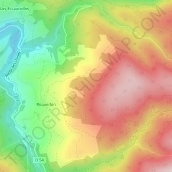 Mapa topográfico Lacalm, altitude, relevo