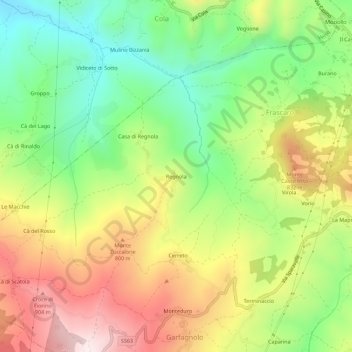 Mapa topográfico Regnola, altitude, relevo
