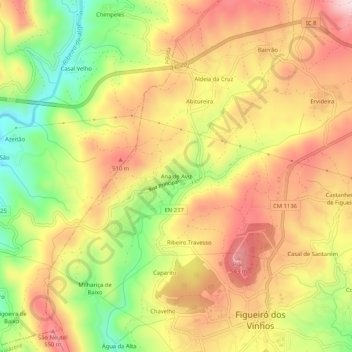 Mapa topográfico Ana de Aviz, altitude, relevo