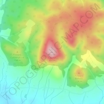 Mapa topográfico Monte Capita, altitude, relevo
