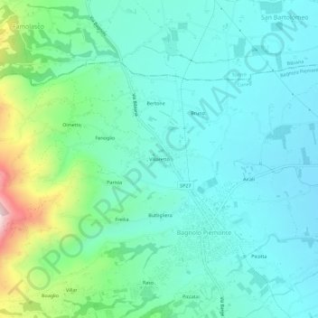 Mapa topográfico Villaretto, altitude, relevo