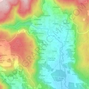 Mapa topográfico A Granxa, altitude, relevo