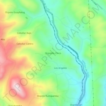 Mapa topográfico Ocpotillo Chico, altitude, relevo