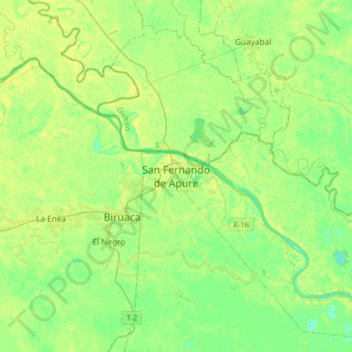 Mapa topográfico San Fernando de Apure, altitude, relevo