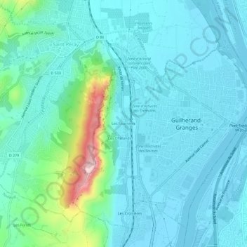 Mapa topográfico Les Fourniers, altitude, relevo