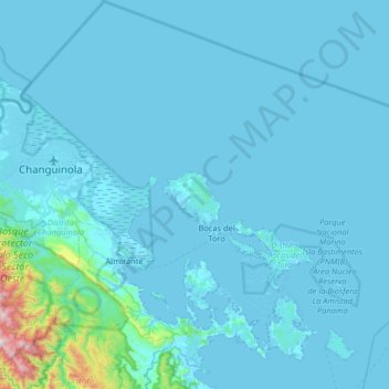Mapa topográfico Isla Colón, altitude, relevo