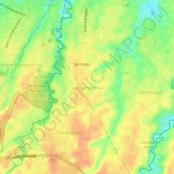Mapa topográfico Jatisampurna, altitude, relevo