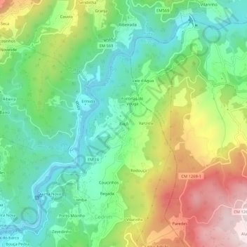 Mapa topográfico Paçô, altitude, relevo