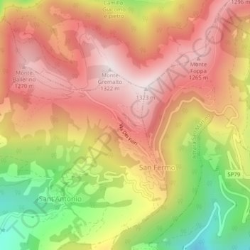 Mapa topográfico Colli di San Fermo, altitude, relevo