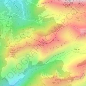 Mapa topográfico Pointe de Pelluaz, altitude, relevo