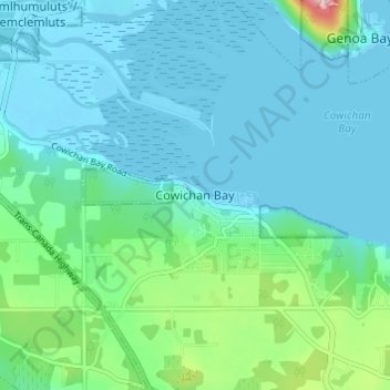 Mapa topográfico Cowichan Bay, altitude, relevo