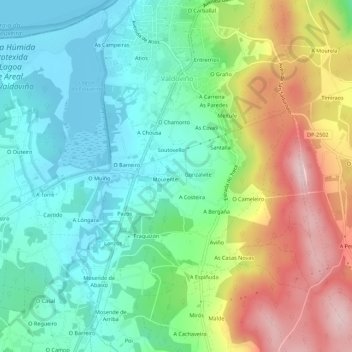 Mapa topográfico A Penela, altitude, relevo