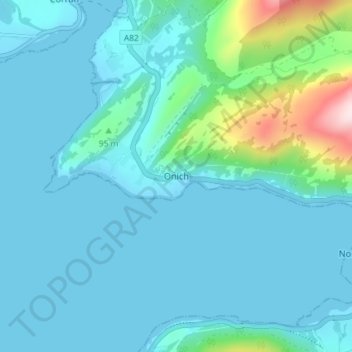 Mapa topográfico Onich, altitude, relevo