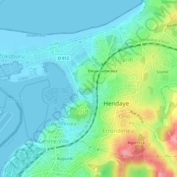 Mapa topográfico Larrun, altitude, relevo