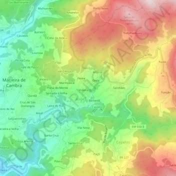 Mapa topográfico Covêlo, altitude, relevo