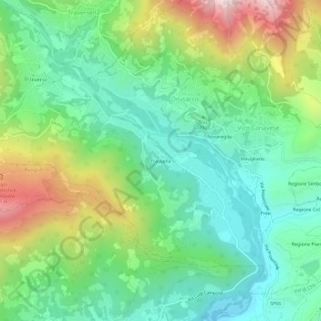 Mapa topográfico Trausella, altitude, relevo