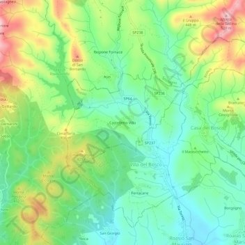 Mapa topográfico Castelletto Villa, altitude, relevo