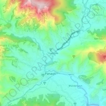 Mapa topográfico Thadobato, altitude, relevo