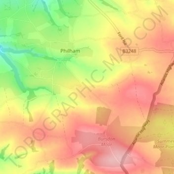 Mapa topográfico Tosberry, altitude, relevo