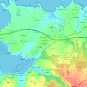 Mapa topográfico Barres, altitude, relevo