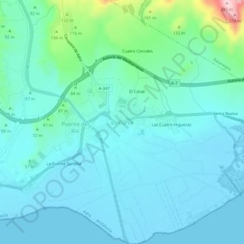 Mapa topográfico La Curva, altitude, relevo